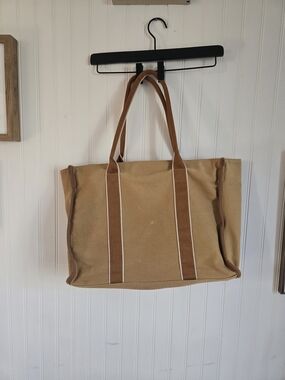 Large Canvas Travel Or Shopping Tote Bag in Tan Weekend Bag